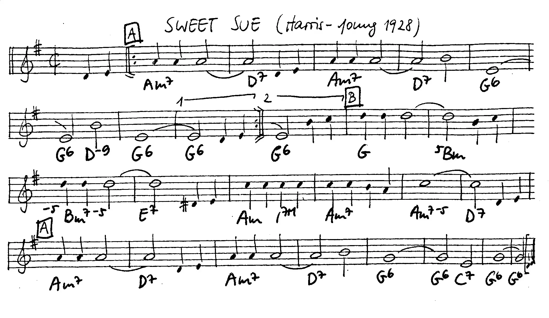 sweet sue free jazz leadsheet - Courtesy of the Jungle Jazz Band